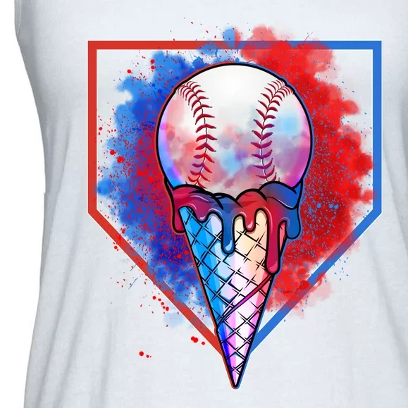 Cute Melting Ice Cream Baseball Ball Home Plate Ladies Essential Flowy Tank