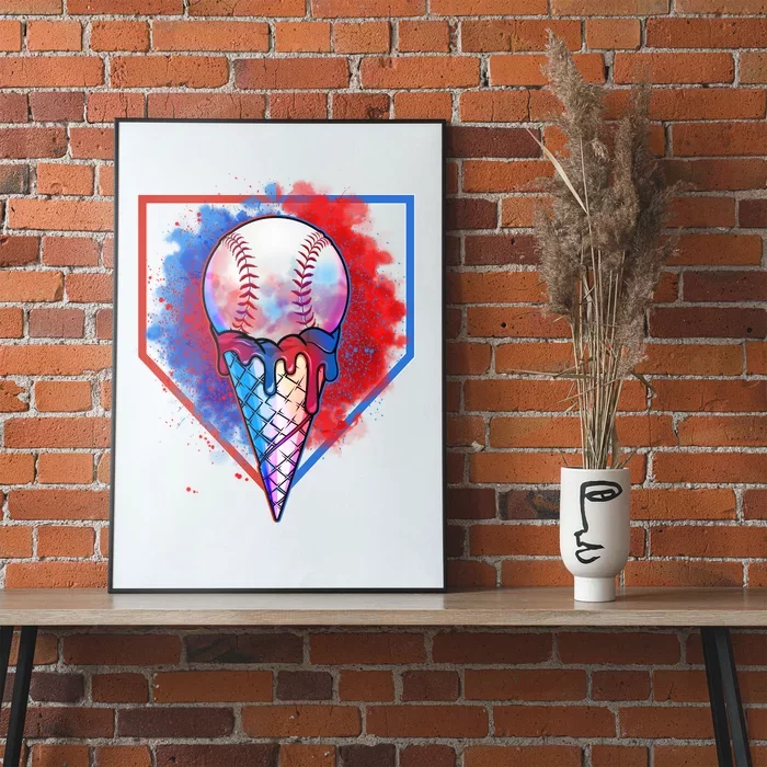 Cute Melting Ice Cream Baseball Ball Home Plate Poster