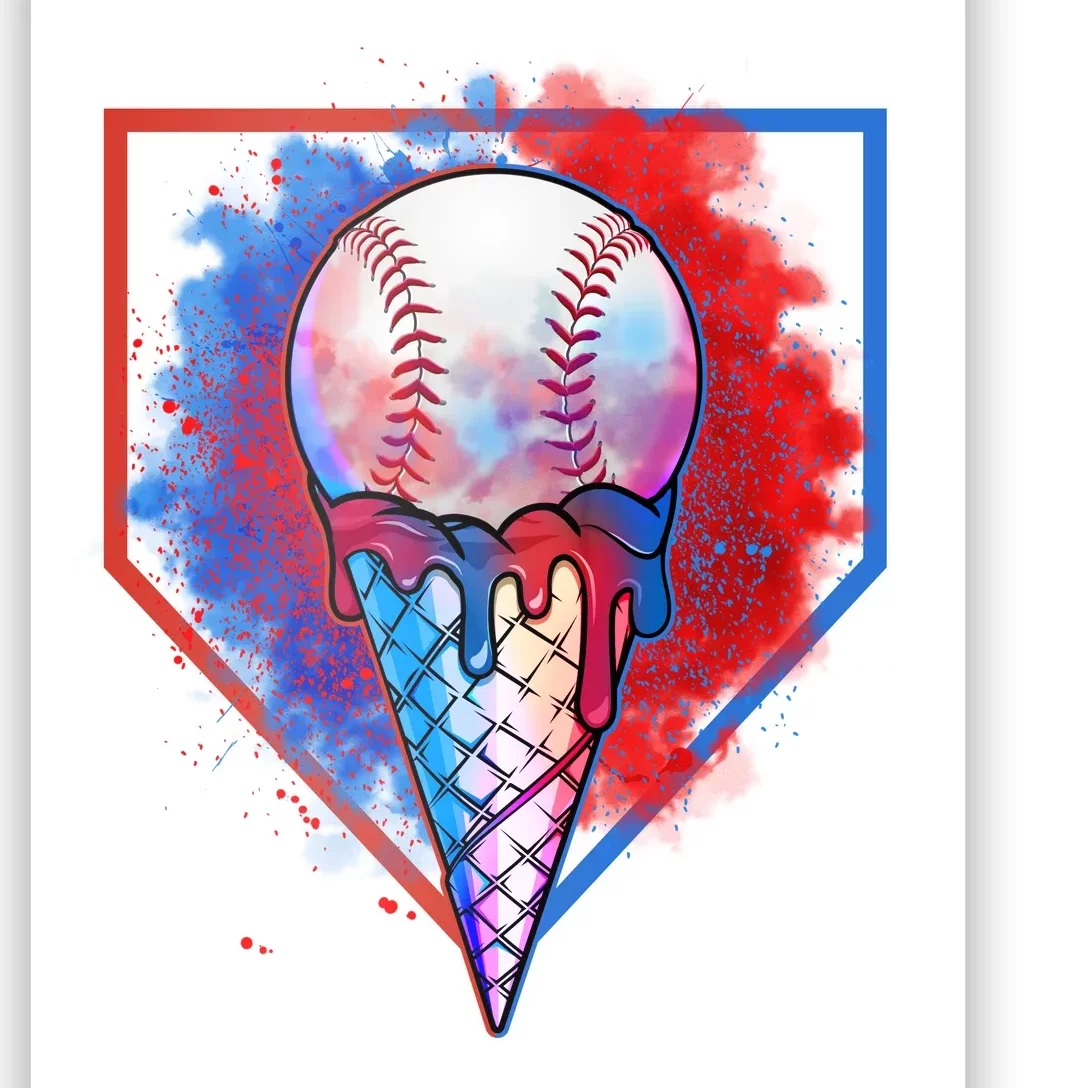 Cute Melting Ice Cream Baseball Ball Home Plate Poster