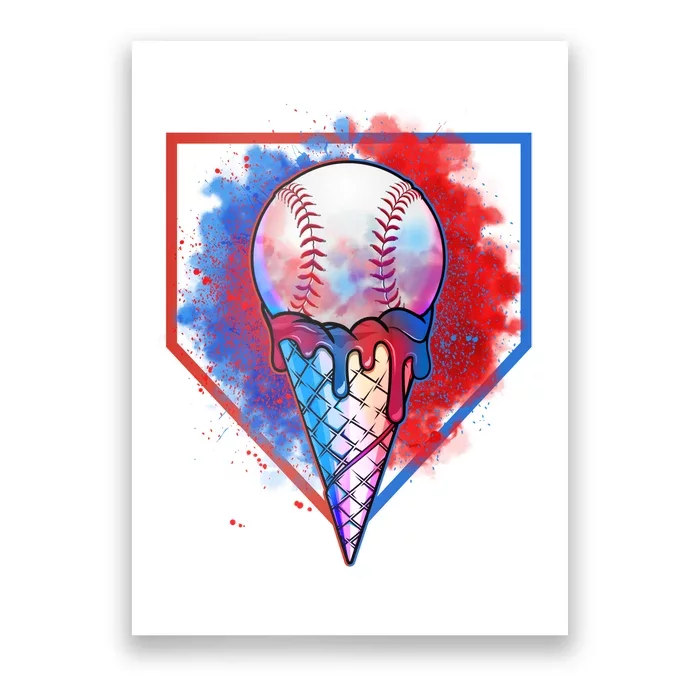 Cute Melting Ice Cream Baseball Ball Home Plate Poster