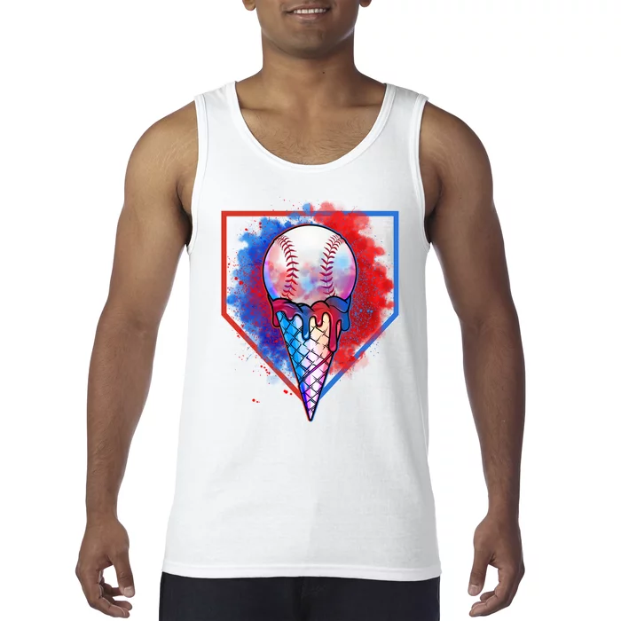 Cute Melting Ice Cream Baseball Ball Home Plate Tank Top