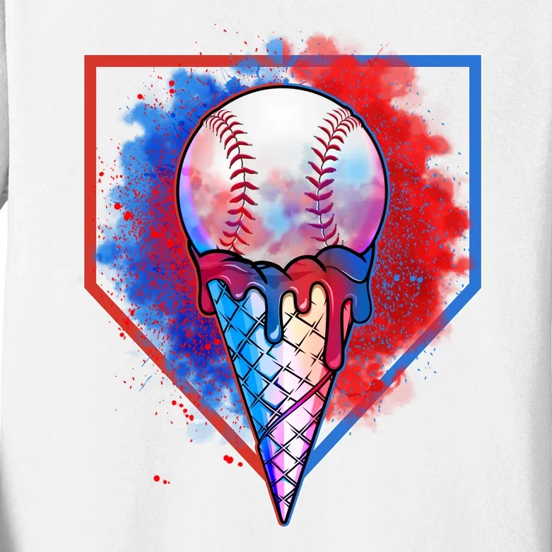 Cute Melting Ice Cream Baseball Ball Home Plate Kids Long Sleeve Shirt