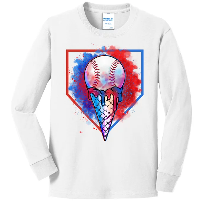 Cute Melting Ice Cream Baseball Ball Home Plate Kids Long Sleeve Shirt