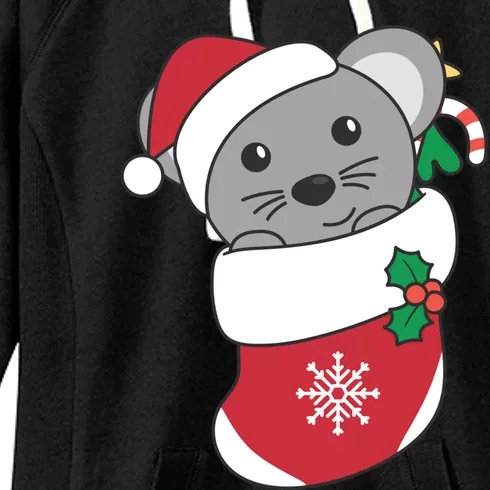 Cute Mouse In Christmas Sock For Christmas Mice Gift Women's Fleece Hoodie