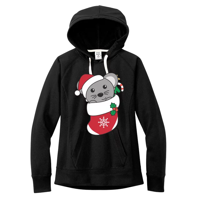 Cute Mouse In Christmas Sock For Christmas Mice Gift Women's Fleece Hoodie