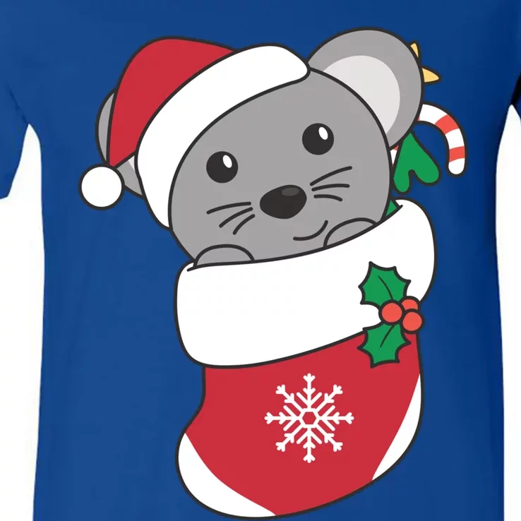 Cute Mouse In Christmas Sock For Christmas Mice Gift V-Neck T-Shirt