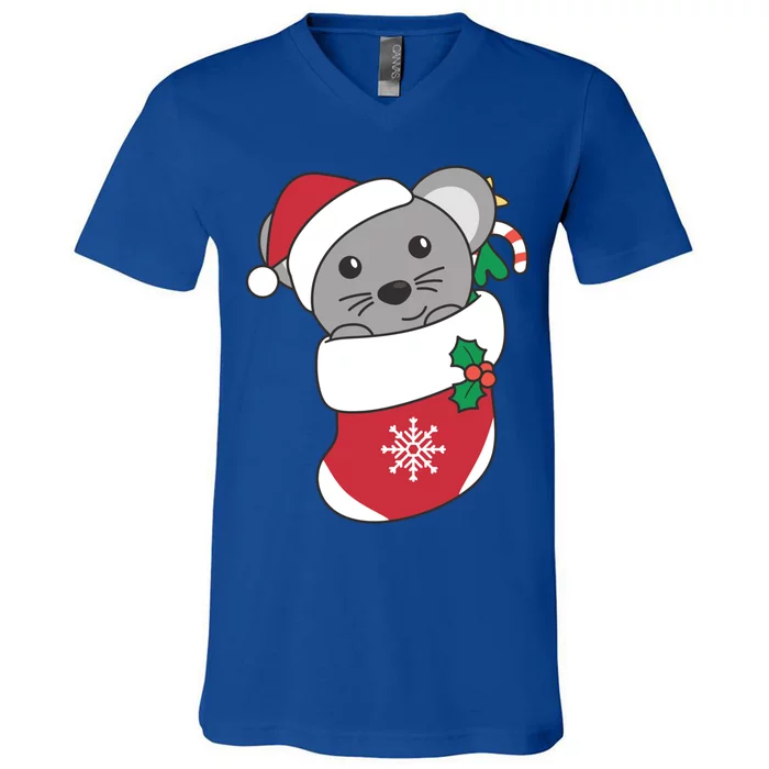 Cute Mouse In Christmas Sock For Christmas Mice Gift V-Neck T-Shirt