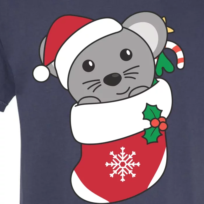 Cute Mouse In Christmas Sock For Christmas Mice Gift Garment-Dyed Heavyweight T-Shirt