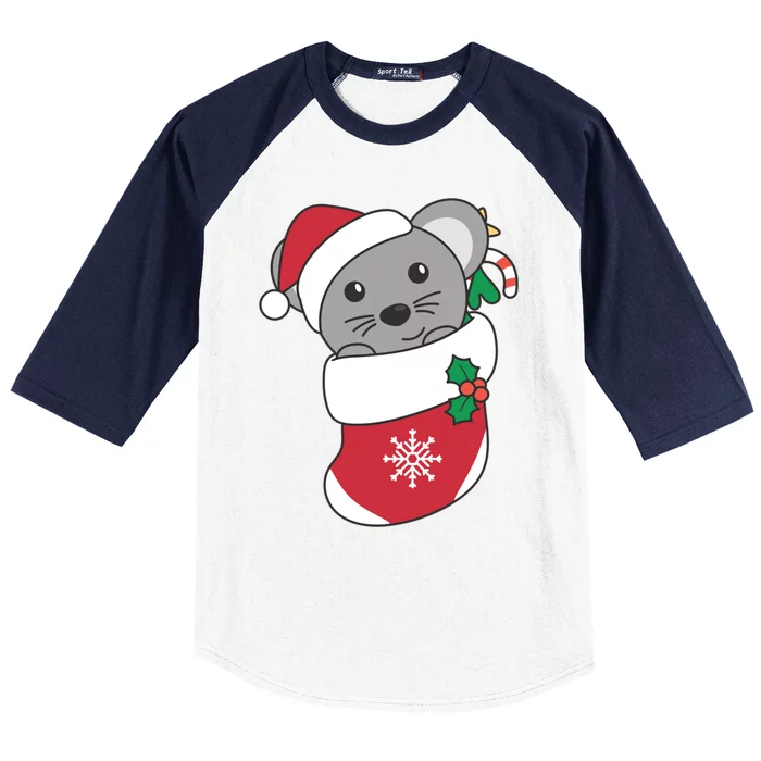 Cute Mouse In Christmas Sock For Christmas Mice Gift Baseball Sleeve Shirt