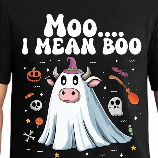 Cute Moo I Mean Boo Halloween Cow Ghost Moo Gift Pajama Set