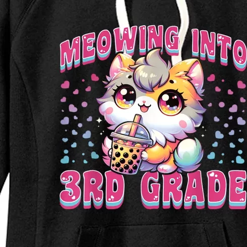 Cute Meowing Into 3rd Grade Cat For First Day Of 3rd Grade Women's Fleece Hoodie