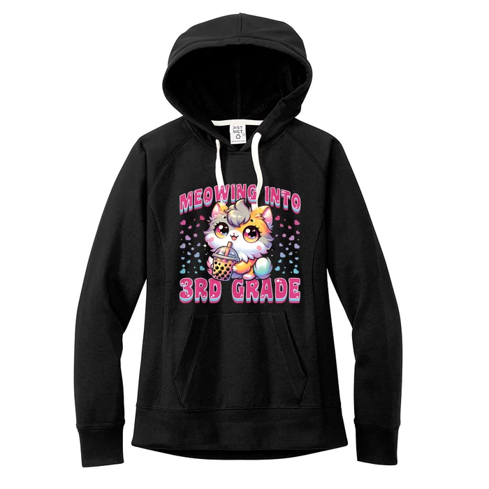 Cute Meowing Into 3rd Grade Cat For First Day Of 3rd Grade Women's Fleece Hoodie