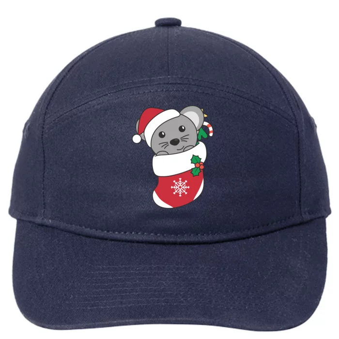 Cute Mouse In Christmas Sock For Christmas Mice Gift 7-Panel Snapback Hat