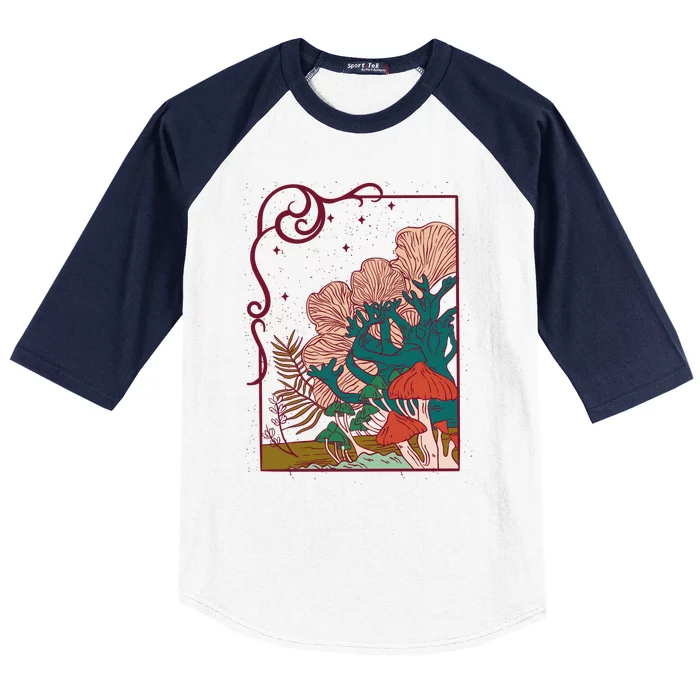 Cool Mushrooms Illustration Baseball Sleeve Shirt