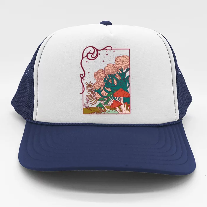 Cool Mushrooms Illustration Trucker Hat