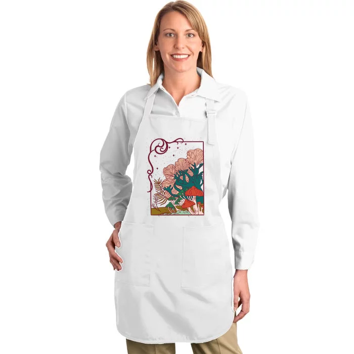 Cool Mushrooms Illustration Full-Length Apron With Pocket