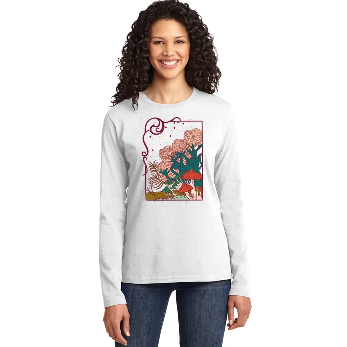 Cool Mushrooms Illustration Ladies Long Sleeve Shirt