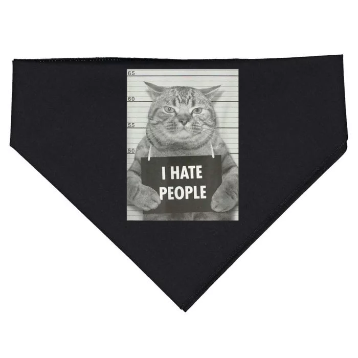 Cat Mugshot I Hate People Funny Gift USA-Made Doggie Bandana