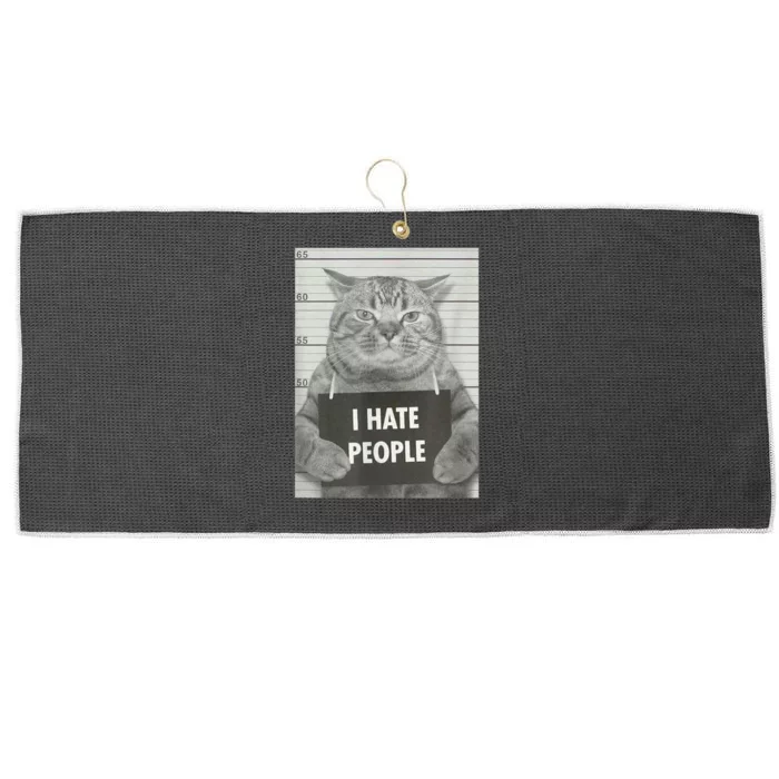 Cat Mugshot I Hate People Funny Gift Large Microfiber Waffle Golf Towel