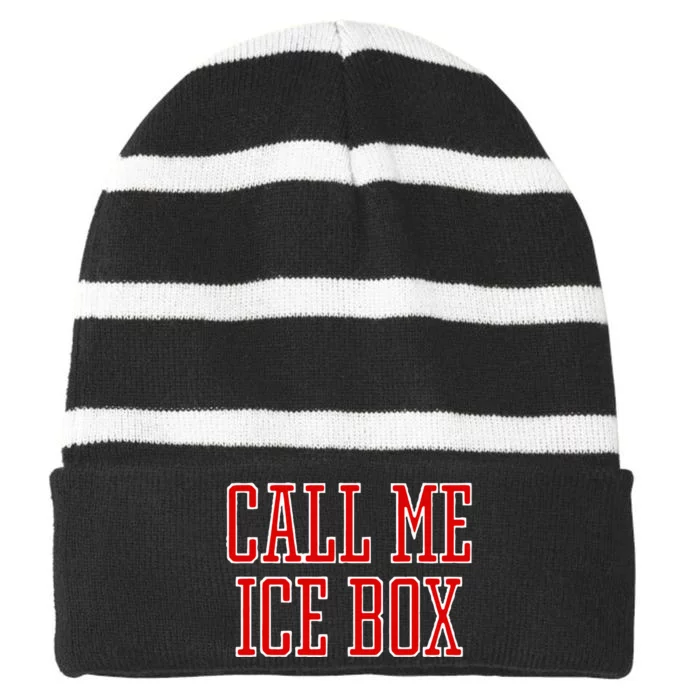 Call Me Ice Box Funny Striped Beanie with Solid Band