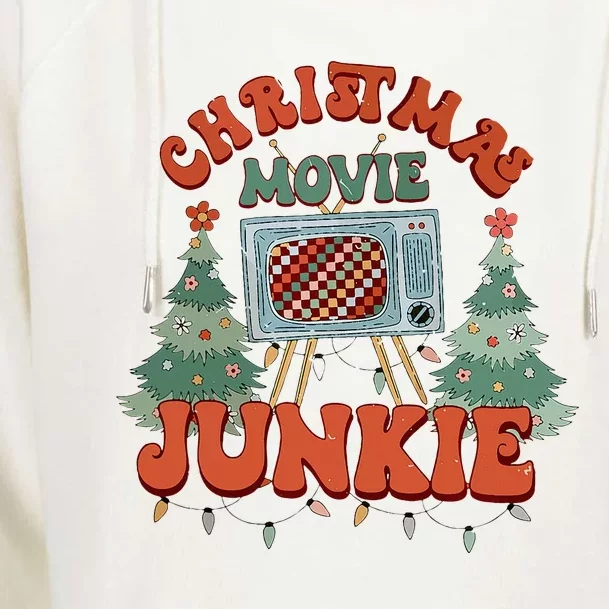 Christmas Movie Junkie Retro Christmas Tree Chrismas Womens Funnel Neck Pullover Hood