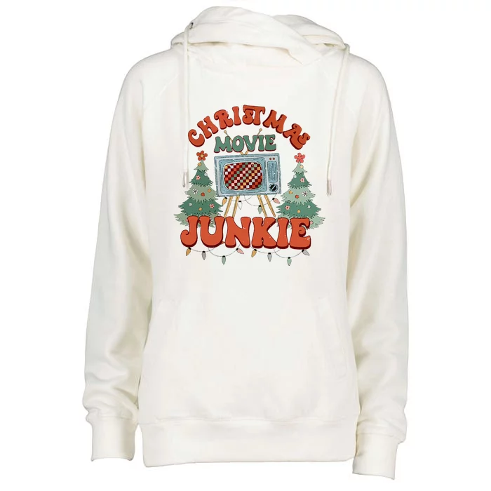 Christmas Movie Junkie Retro Christmas Tree Chrismas Womens Funnel Neck Pullover Hood