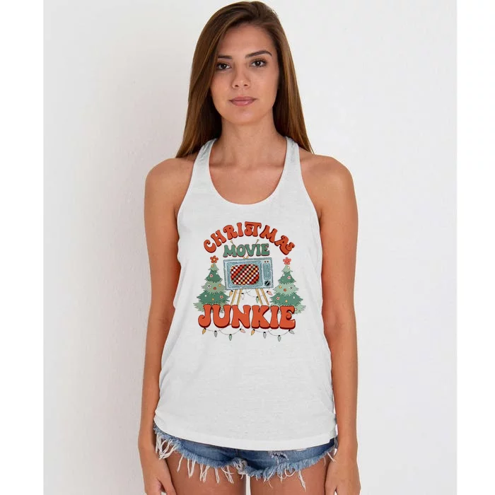 Christmas Movie Junkie Retro Christmas Tree Chrismas Women's Knotted Racerback Tank