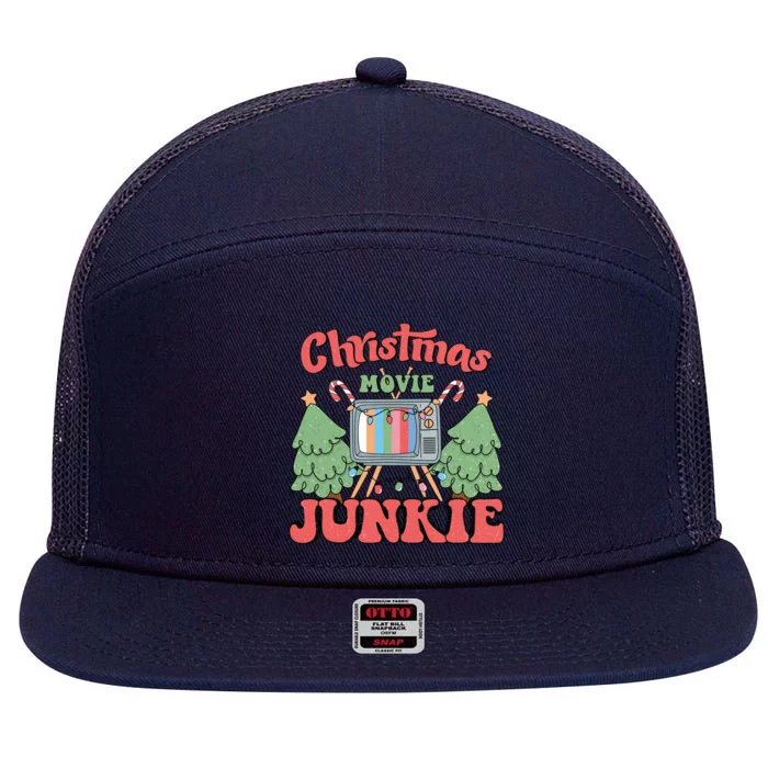 Christmas Movie Junkie 7 Panel Mesh Trucker Snapback Hat