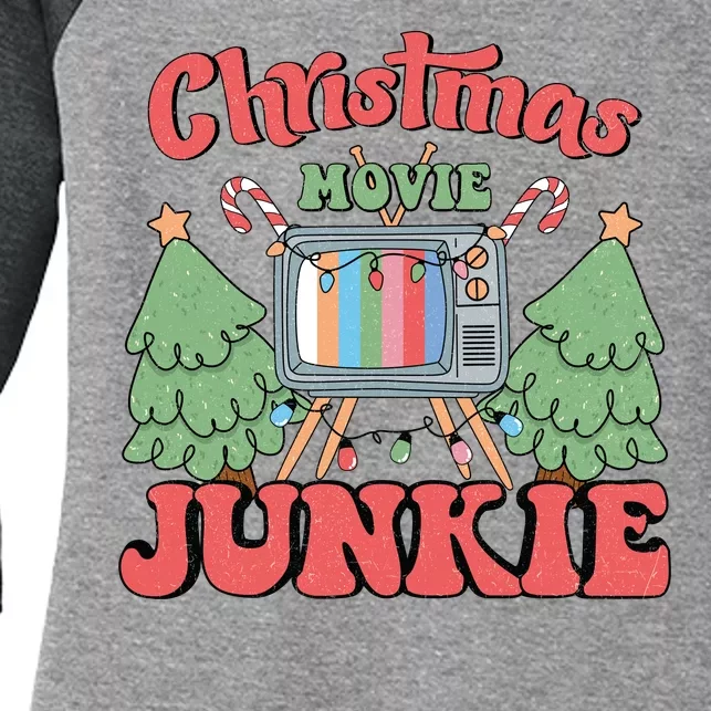 Christmas Movie Junkie Women's Tri-Blend 3/4-Sleeve Raglan Shirt