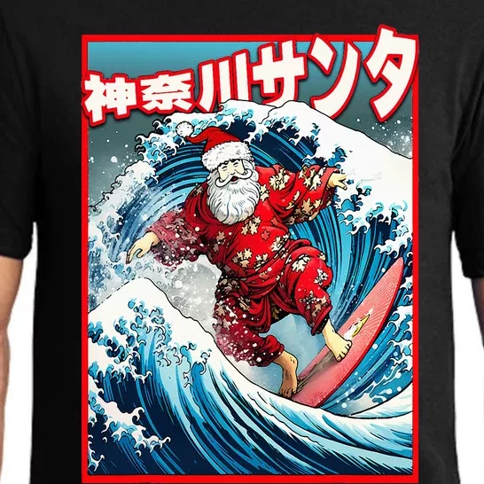 Christmas Meets Japanese Great Wave Santa Surfs Kanagawa Pajama Set