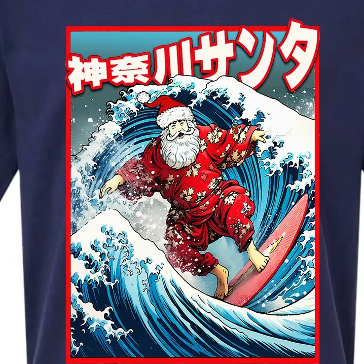 Christmas Meets Japanese Great Wave Santa Surfs Kanagawa Sueded Cloud Jersey T-Shirt