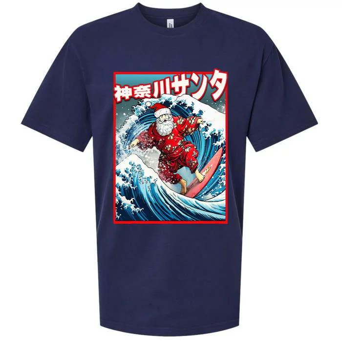 Christmas Meets Japanese Great Wave Santa Surfs Kanagawa Sueded Cloud Jersey T-Shirt