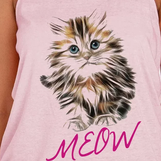 Cat Meow Kitty Funny Cats Mom And Cat Dad Gift Women's Knotted Racerback Tank