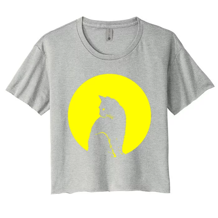 Cat Moon Kitty Full Moon Women's Crop Top Tee