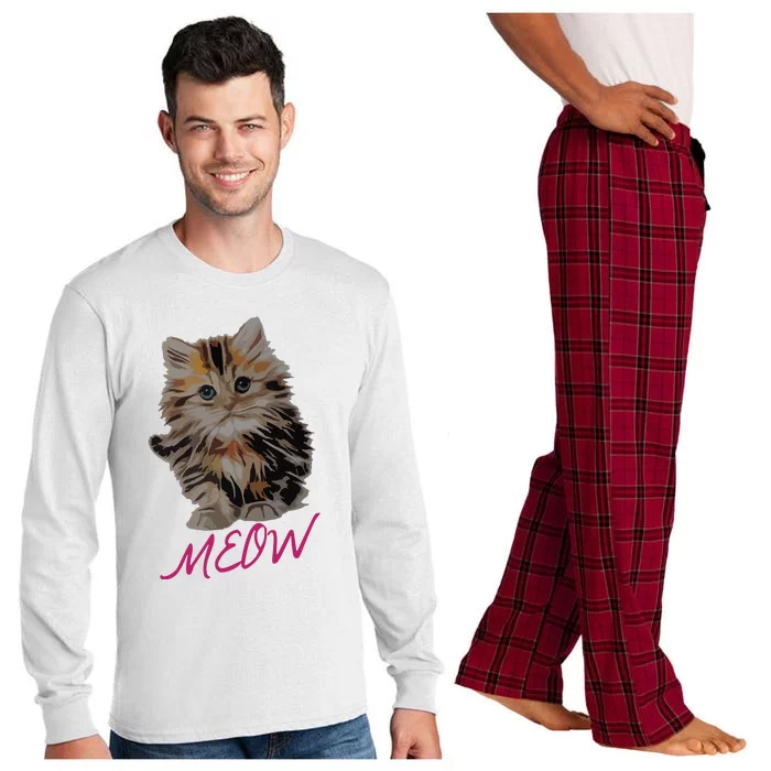 Cat Meow Kitty Funny Cats Mom And Cat Dad Gift Long Sleeve Pajama Set