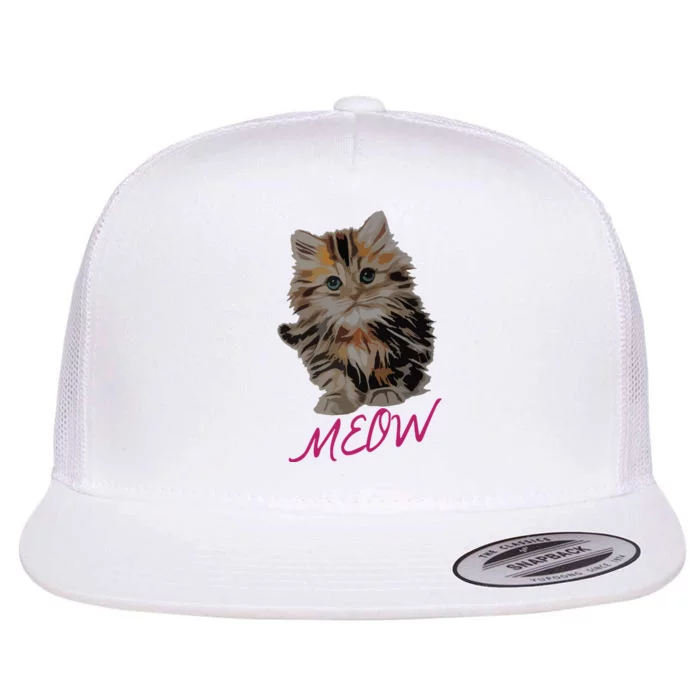 Cat Meow Kitty Funny Cats Mom And Cat Dad Gift Flat Bill Trucker Hat