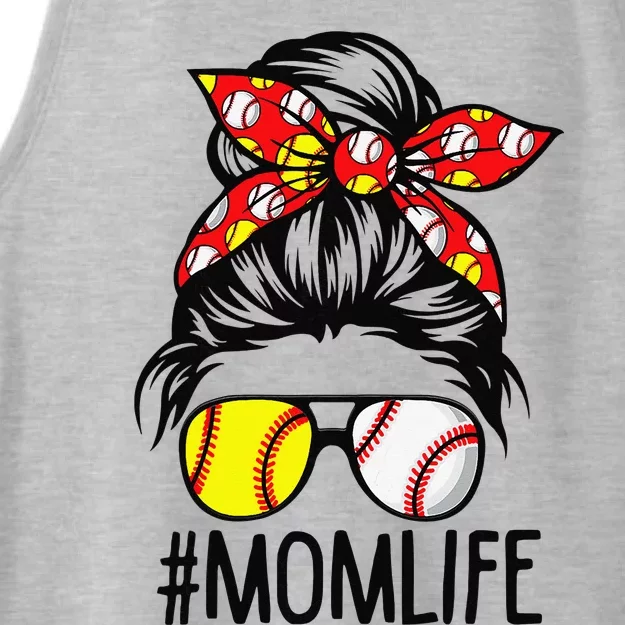 Cute Mom Life Softball Volleyball Mothers Day Messy Bun Ladies Tri-Blend Wicking Tank