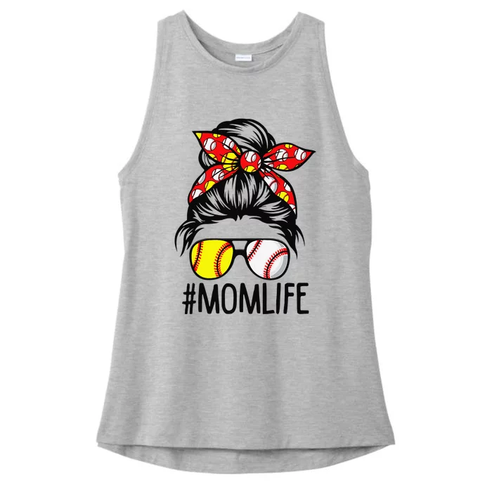 Cute Mom Life Softball Volleyball Mothers Day Messy Bun Ladies Tri-Blend Wicking Tank