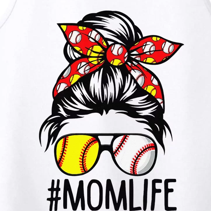 Cute Mom Life Softball Volleyball Mothers Day Messy Bun Performance Tank