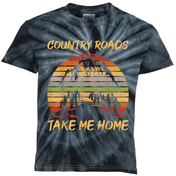 Country Music Lovers Vintage Country Roads Take Me Home Kids Tie-Dye T-Shirt