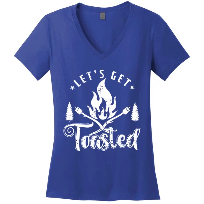 Camping Marshmallow Let`s Get Toasted Meaningful Gift Women's V-Neck T-Shirt