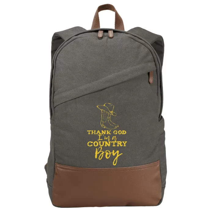 Country Music Lyrics Quotes Thank God IM A Country Boy Cotton Canvas Backpack