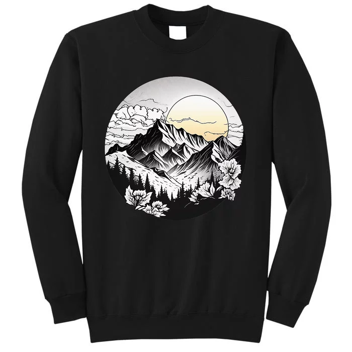 Circular Mountain Landscape for Hiking Lovers Camping Sweatshirt