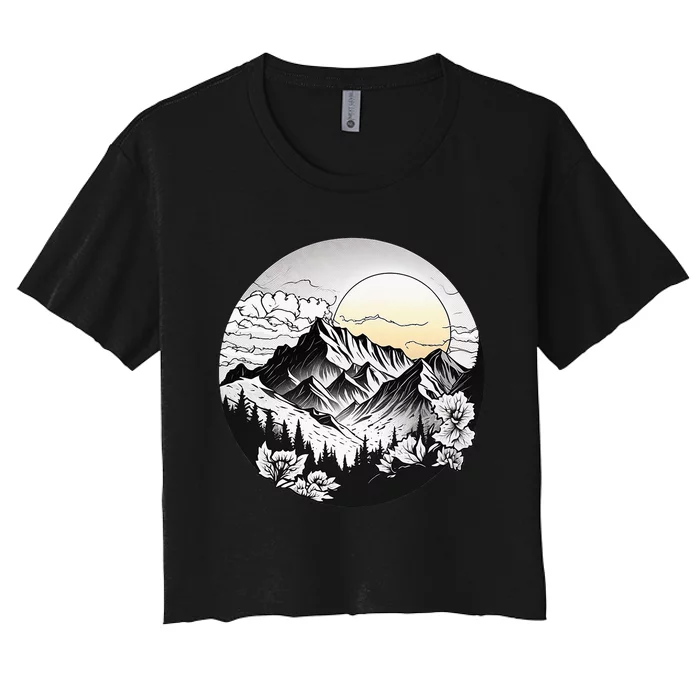 Circular Mountain Landscape for Hiking Lovers Camping Women's Crop Top Tee