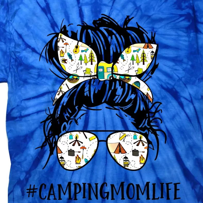 Camping Mom Life Messy Bun Bun Camper Mom Life Camping Cute Gift Tie-Dye T-Shirt