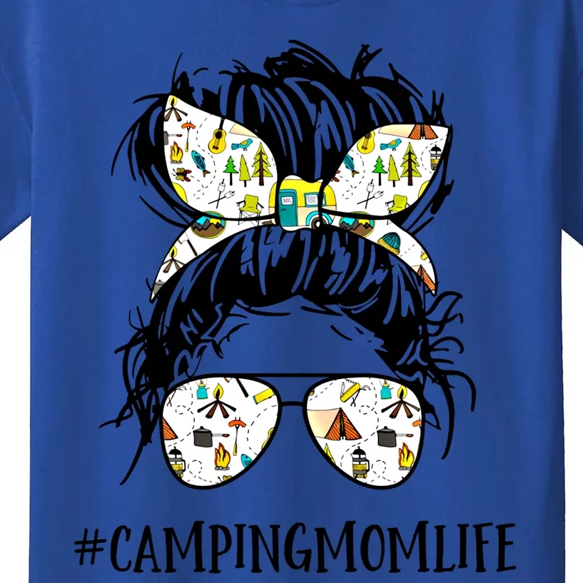 Camping Mom Life Messy Bun Bun Camper Mom Life Camping Cute Gift Kids T-Shirt