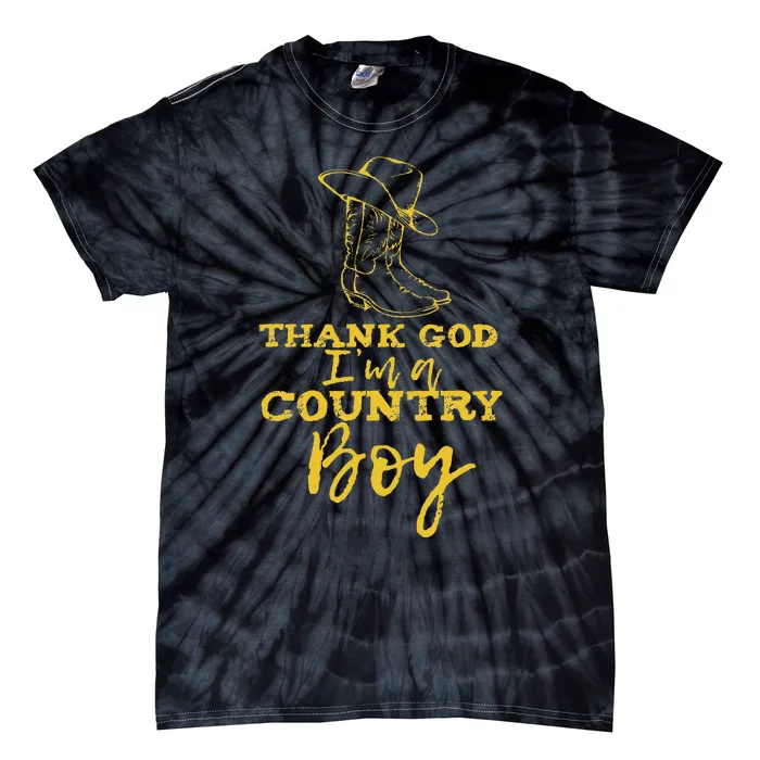 Country Music Lyrics Quotes Thank God IM A Country Boy Tie-Dye T-Shirt