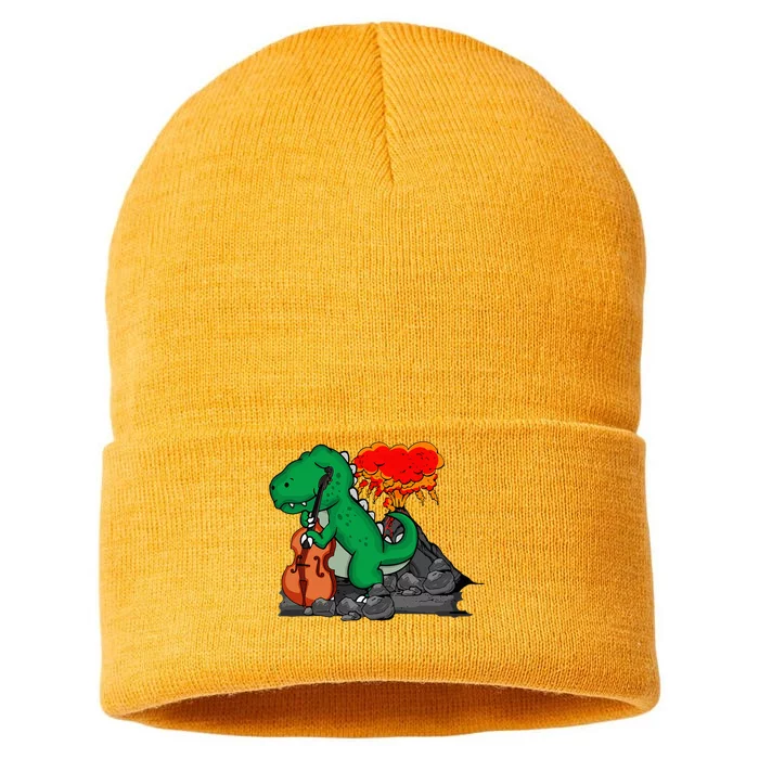 Contrabass Music Lover Dinosaur Musician Double Bass Sustainable Knit Beanie