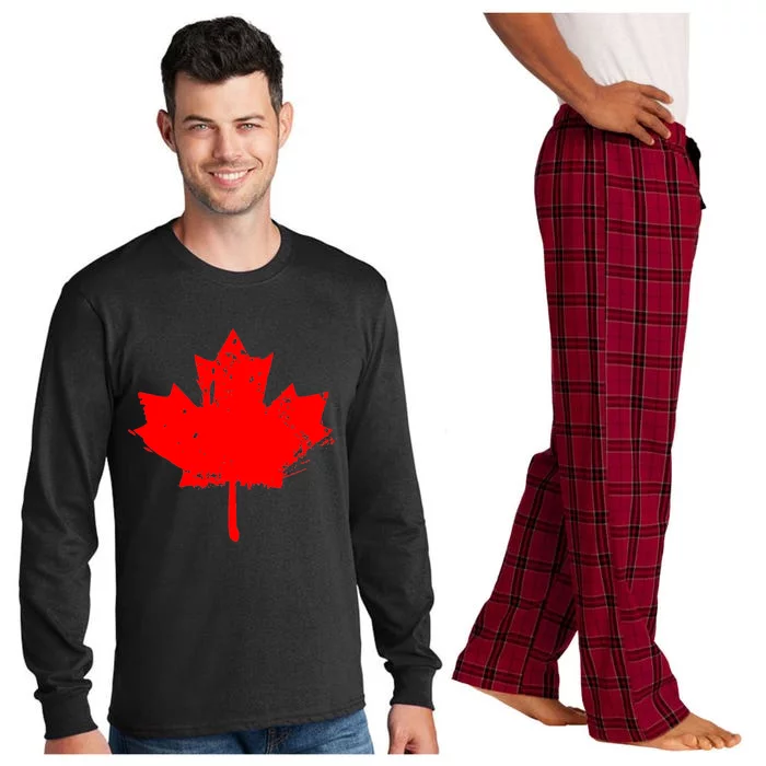 Canada Maple Leaf Canadian Flag Distressed Design Cool Gift Long Sleeve Pajama Set