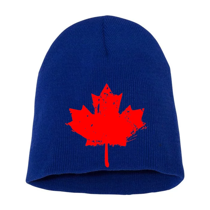 Canada Maple Leaf Canadian Flag Distressed Design Cool Gift Short Acrylic Beanie